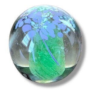 Vintage Kerry Art Glass Ireland Paperweight Purple White Green Floral Flowers 3"